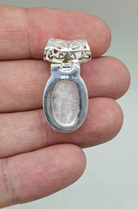 Rainbow Moonstone Pendant, Sterling Silver, Oval Shape - GemzAustralia 