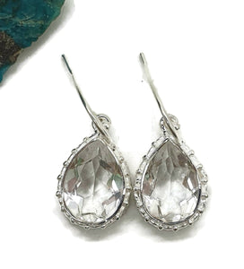 Clear Quartz Earrings, Pear Shaped, Sterling Silver - GemzAustralia 