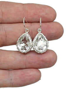 Clear Quartz Earrings, Pear Shaped, Sterling Silver - GemzAustralia 