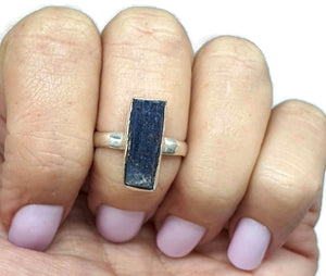 Raw Kyanite Ring, Size 8, Sterling Silver, Rectangle Design - GemzAustralia 