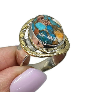 Two Tone Oyster Turquoise Ring, Size 8.75, Sterling Silver - GemzAustralia 