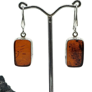 Baltic Amber Rectangle Earrings, Sterling Silver, Fossilized - GemzAustralia 