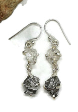 Load image into Gallery viewer, Herkimer Diamond &amp; Meteorite Earrings, Sterling Silver - GemzAustralia 