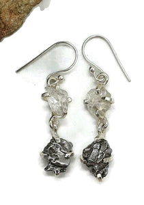 Herkimer Diamond & Meteorite Earrings, Sterling Silver - GemzAustralia 