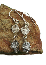 Load image into Gallery viewer, Herkimer Diamond &amp; Meteorite Earrings, Sterling Silver - GemzAustralia 