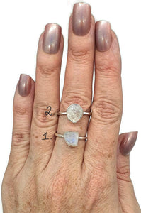 Raw Rainbow Moonstone Ring, 2 Sizes, Sterling Silver - GemzAustralia 