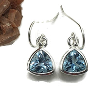 Load image into Gallery viewer, Blue Topaz Earrings, 5 carats, Trillion Faceted - GemzAustralia 