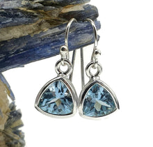 Load image into Gallery viewer, Blue Topaz Earrings, 5 carats, Trillion Faceted - GemzAustralia 