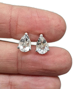 Clear Quartz Studs, Pear Shaped, Sterling Silver - GemzAustralia 