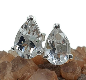 Clear Quartz Studs, Pear Shaped, Sterling Silver - GemzAustralia 