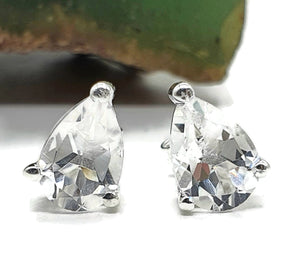 Clear Quartz Studs, Pear Shaped, Sterling Silver - GemzAustralia 