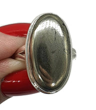 Load image into Gallery viewer, Pyrite Ring, Size 7.5, Sterling Silver, Oval Shaped, Metallic Lustre - GemzAustralia 