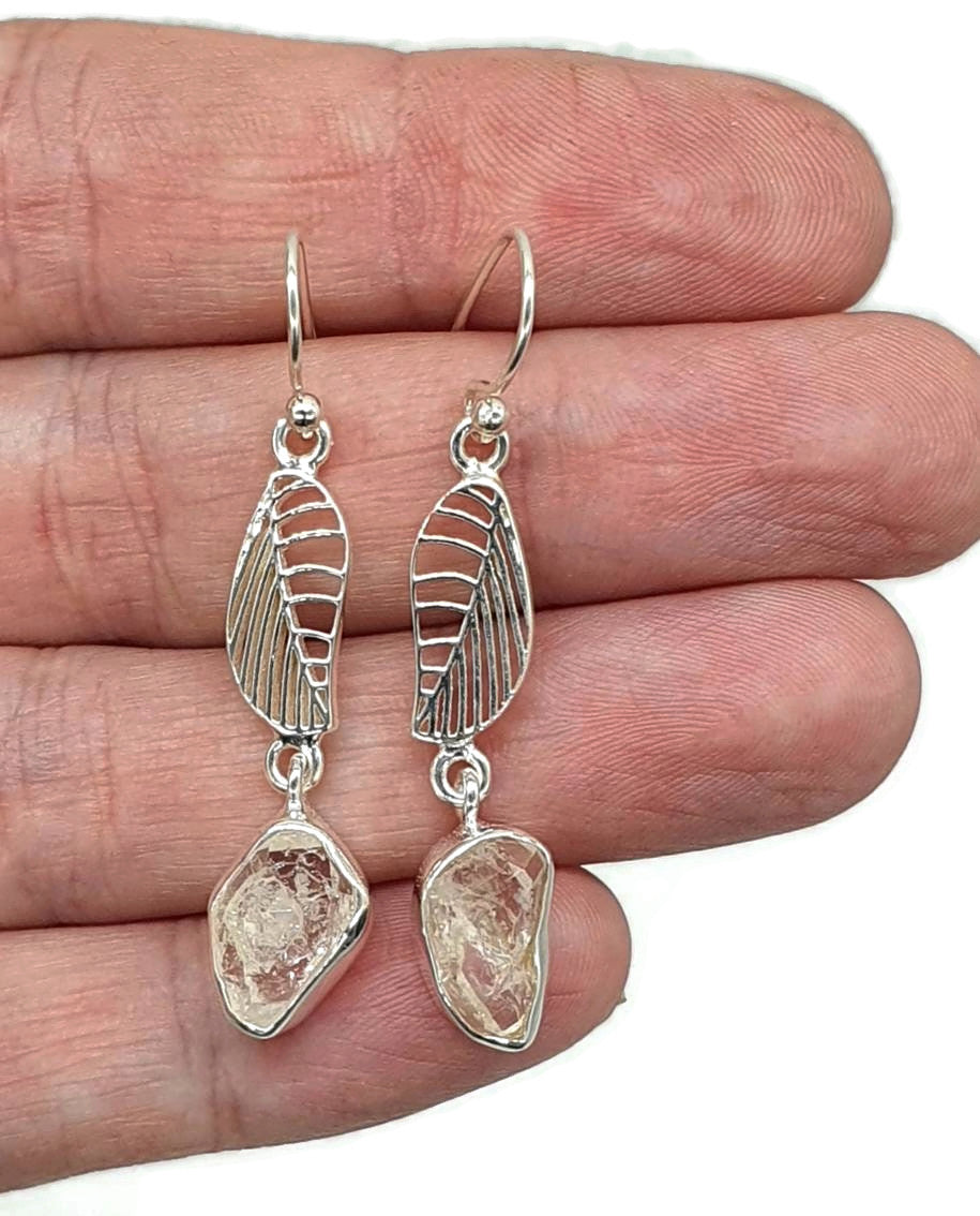 Herkimer Diamond leaf Earrings, Sterling Silver - GemzAustralia 