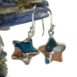 Oyster Turquoise Earrings, Sterling Silver, Star Shape - GemzAustralia 