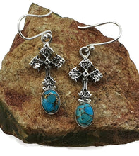 Load image into Gallery viewer, Turquoise Cross Earrings, Sterling Silver - GemzAustralia 