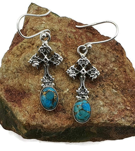 Turquoise Cross Earrings, Sterling Silver - GemzAustralia 