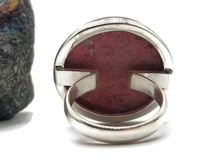 Thulite Ring, size 7, Sterling Silver, Vibrant Pink Gemstone, Round Shaped - GemzAustralia 