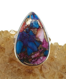 Oyster Turquoise & Pink Opal Ring, Size 7, Pear Shaped - GemzAustralia 