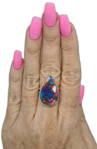 Oyster Turquoise & Pink Opal Ring, Size 7, Pear Shaped - GemzAustralia 