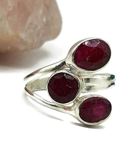 Ruby Ring, Size 7, Sterling Silver, Three Stone Ring, July Birthstone - GemzAustralia 