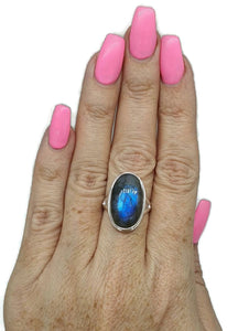 Blue Labradorite Ring, size 8, Oval Shaped, 925 Sterling Silver - GemzAustralia 