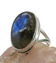 Load image into Gallery viewer, Blue Labradorite Ring, size 8, Oval Shaped, 925 Sterling Silver - GemzAustralia 