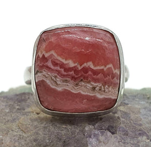 Rhodochrosite Ring, Square Shaped, Size 8.75, Sterling Silver - GemzAustralia 