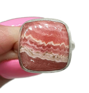 Rhodochrosite Ring, Square Shaped, Size 8.75, Sterling Silver - GemzAustralia 