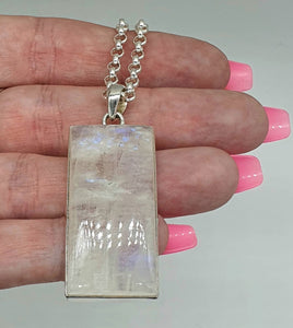 Rainbow Moonstone Pendant, Large Rectangle Shape - GemzAustralia 