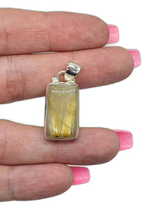 Golden Rutilated Quartz Pendant, Sterling Silver, Rectangle Shaped - GemzAustralia 