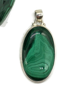 Malachite Pendant, Sterling Silver, Oval Shaped, Scorpio & Capricorn - GemzAustralia 