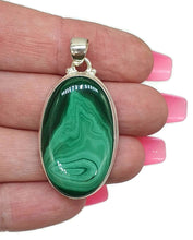 Load image into Gallery viewer, Malachite Pendant, Sterling Silver, Oval Shaped, Scorpio &amp; Capricorn - GemzAustralia 