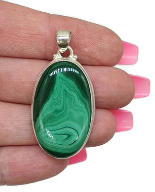 Malachite Pendant, Sterling Silver, Oval Shaped, Scorpio & Capricorn - GemzAustralia 