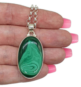 Malachite Pendant, Sterling Silver, Oval Shaped, Scorpio & Capricorn - GemzAustralia 