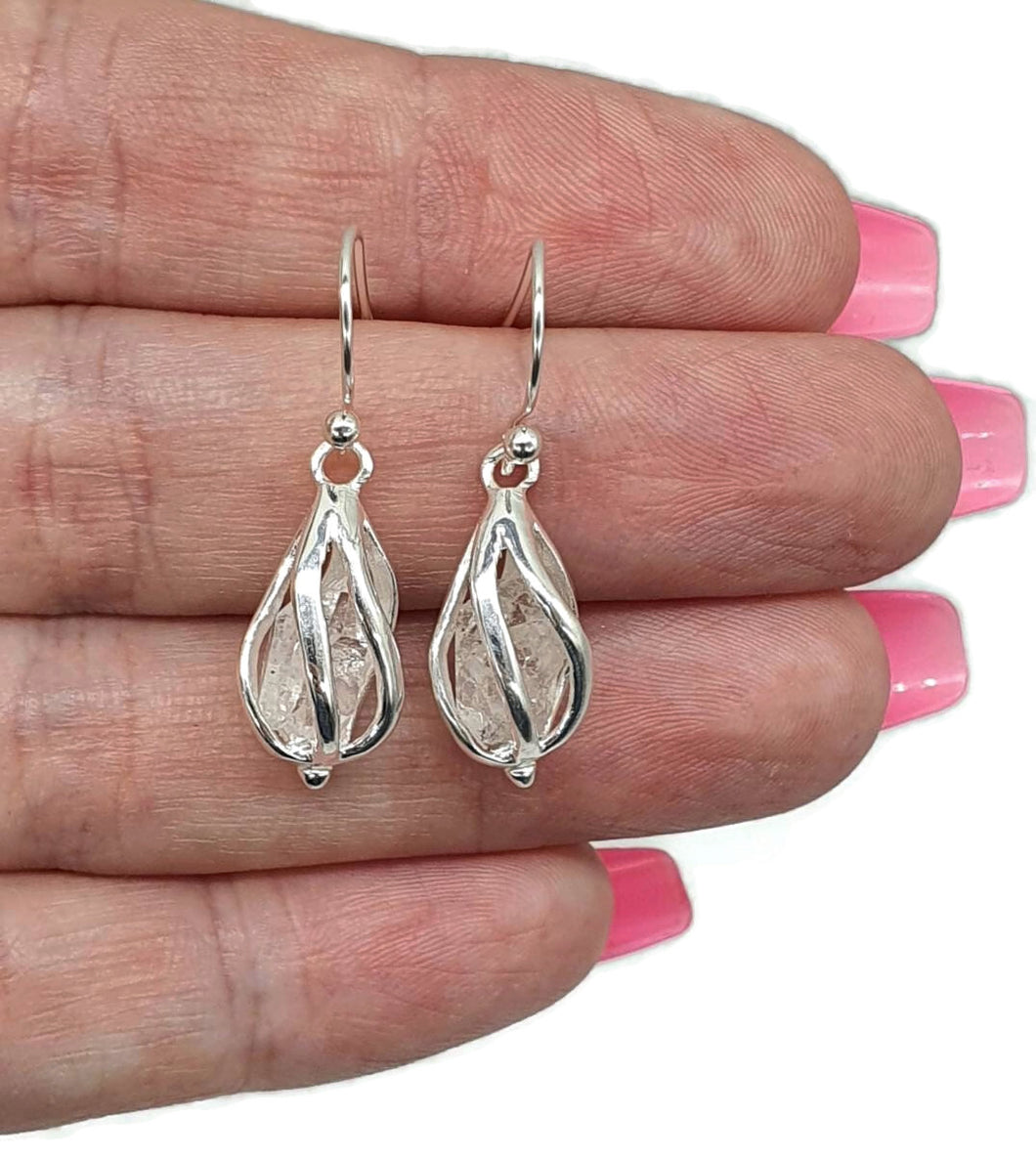 Raw Herkimer Diamond Cage Earrings, April Birthstone - GemzAustralia 