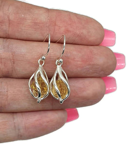 Raw Citrine Cage Earrings, November Birthstone - GemzAustralia 