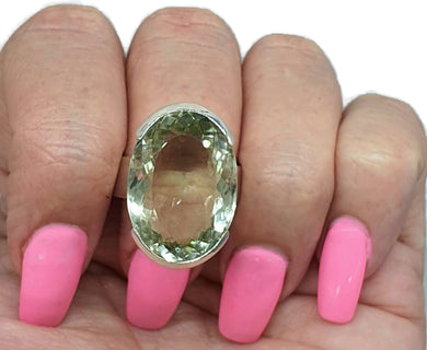 Green Amethyst Ring, Size 9, Prasiolite Gemstone, Sterling Silver - GemzAustralia 
