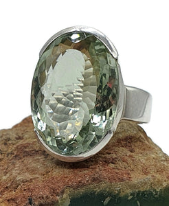 Green Amethyst Ring, Size 9, Prasiolite Gemstone, Sterling Silver - GemzAustralia 