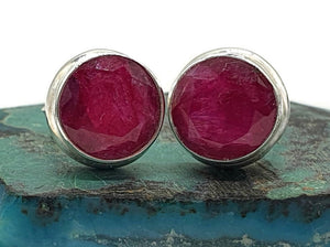 Round Ruby Studs, Sterling Silver, July Birthstone - GemzAustralia 