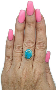 Arizona Turquoise Ring, Size 8.75, Sterling Silver, Oval Shape - GemzAustralia 