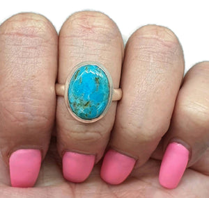 Arizona Turquoise Ring, Size 8.75, Sterling Silver, Oval Shape - GemzAustralia 