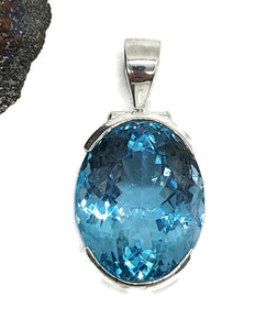 AAA+ Swiss Blue Topaz Pendant, 38 carats, Sterling Silver - GemzAustralia 