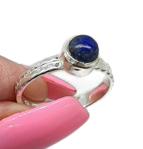 Lapis Lazuli Ring, Size 8, Sterling Silver, Round Shaped - GemzAustralia 