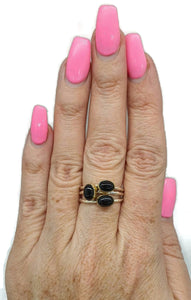 Two tone Black Onyx Ring, Size 8.25, Sterling Silver, 18K Gold Plated - GemzAustralia 