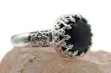 Load image into Gallery viewer, Black Onyx Crown Ring, Size 8, Sterling Silver, Heart Design - GemzAustralia 