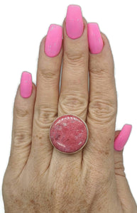 Thulite Ring, size 7, Sterling Silver, Vibrant Pink Gemstone, Round Shaped - GemzAustralia 