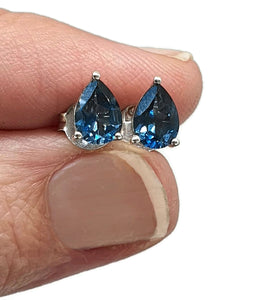 London Blue Topaz Studs, Sterling Silver, December Birthstone - GemzAustralia 