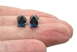 London Blue Topaz Studs, Sterling Silver, December Birthstone - GemzAustralia 