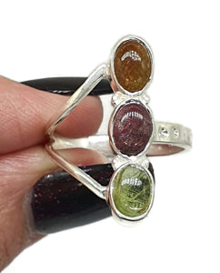 Three Stone Tourmaline Ring, Size 8, Sterling Silver - GemzAustralia 