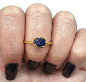 Blue Sapphire Ring, Size 9, Sterling Silver, 14K Gold plated - GemzAustralia 